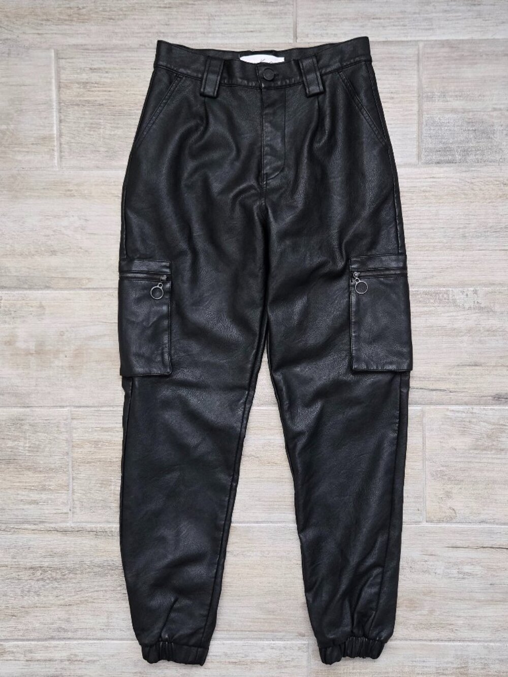 Kancan Rooney Ultra High Rise Faux Leather Joggers Womens Cargo Pocket 1/24